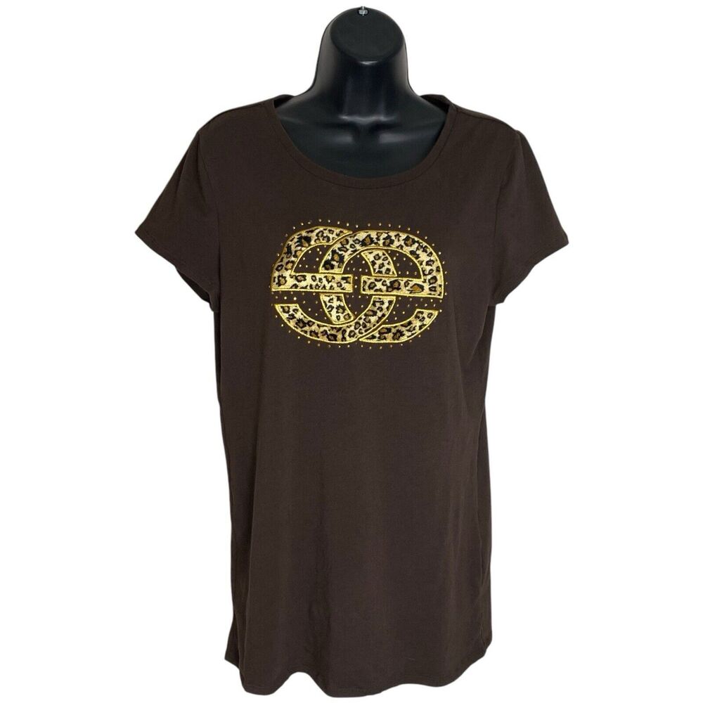 Marc Ecko Unlimited T-Shirt Women XL Baby Tee Graphic Leopard Studded Glam Y2K